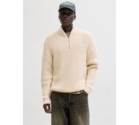 Troyer JACK & JONES "JORBLEECKER KNIT HALF ZIP BF", Herren, Gr. S, sea salt, Strick, Obermaterial: 65% Polyacryl, 35% Baumwolle, unifarben, regular fit hüftlang, hoch geschlossener Ausschnitt, Rippbün