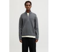 Troyer JACK & JONES "JORNORREBRO KNIT HALF ZIP SN", Herren, Gr. XL, grau (dunkelgrau melange), Strick, Obermaterial: 55% Baumwolle, 22% Polyester, 21% Polyacryl, 2% Elasthan, meliert, relaxed fit hüft