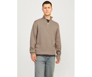 Troyer JACK & JONES "JPRBLAMILANO STITCH KNIT HALF ZIP SN", Herren, Gr. S, greige detail:melange, Strick, Obermaterial: 100% Baumwolle, meliert, relaxed fit normal, Rundhals, Bündchen, Pullover Troyer