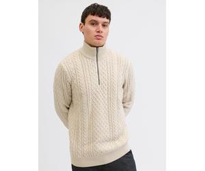 Troyer JACK & JONES "JPRBLUSEAN KNIT CABLE HALF ZIP SN", Herren, Gr. M, silber (silber lining detail:melange), Strick, Obermaterial: 57% Polyacryl, 43% Baumwolle, meliert, regular fit hüftbedeckend, h