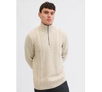 Troyer JACK & JONES "JPRBLUSEAN KNIT CABLE HALF ZIP SN", Herren, Gr. S, silber (silber lining detail:melange), Strick, Obermaterial: 57% Polyacryl, 43% Baumwolle, meliert, regular fit hüftbedeckend, h