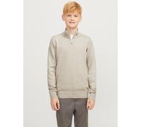 Troyer JACK & JONES JUNIOR "JJEEMIL KNIT HALF ZIP NOOS JNR", Jungen, Gr. 128, beige (oatmeal detail:melange), Strick, Obermaterial: 60% Baumwolle, 20% Nylon, 20% Viskose, meliert, regular fit normal,