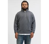 Troyer "JORNORREBRO KNIT HALF ZIP PLS", Herren, Gr. 6XL, grau (dunkelgrau melange), Strick, Obermaterial: 55% Baumwolle, 22% Polyester, 21% Polyacryl, 2% Elasthan, JACK & JONES PLUSSIZE, unifarben, re