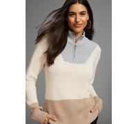 Troyer LAURA SCOTT, Damen, Gr. 32/34 (XS), beige (beige, grau, melange), Grobstrick, Obermaterial: 60% Baumwolle, 40% Polyacryl, colorblocking, mehrfarbig, oversize hüftlang, Rippbündchen, Pullover Tr