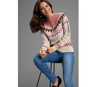 Troyer LAURA SCOTT, Damen, Gr. 40/42, sand, gemustert, Strick, Obermaterial: 50% Viskose, 28% Polyester, 22% Polyamid, figurumspielend hüftbedeckend, Raglanärmel Rippbündchen, Pullover Troyer, Winters