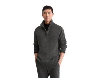 Troyer MARC O'POLO "aus Baumwoll-Schurwoll-Mix", Herren, Gr. S, dunkelgrau, Obermaterial: 68% Baumwolle, 17% Schurwolle, 8% Polyamid, 7% Polyester, unifarben, Pullover Troyer (36690250-S) dunkelgrau