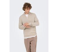 Troyer ONLY & SONS "ONSLOUI REG 12 CABEL HALF ZIP KNIT", Herren, Gr. M, beige (oatmeal detail:melange), Strick, Obermaterial: 60% Baumwolle, 20% Nylon, 20% Viskose, meliert, regular fit hüftlang, hoch