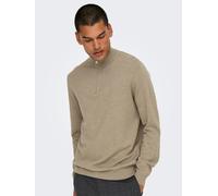 Troyer ONLY & SONS "ONSLOUI REG 12 MEL HALF ZIP KNIT NOOS", Herren, Gr. M, beige (desert taupe detail:melange), Strick, Obermaterial: 60% Baumwolle, 20% Nylon, 20% Viskose, meliert, regular fit, Rippb