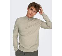 Troyer ONLY & SONS "ONSLOUI REG 12 MEL HALF ZIP KNIT NOOS", Herren, Gr. M, beige (oatmeal detail:melange), Strick, Obermaterial: 60% Baumwolle, 20% Nylon, 20% Viskose, meliert, modisch, regular fit, L