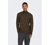 Troyer ONLY & SONS "ONSLOUI REG 12 MEL HALF ZIP KNIT NOOS", Herren, Gr. M, coffee bean detail:melange, Strick, Obermaterial: 60% Baumwolle, 20% Nylon, 20% Viskose, meliert, regular fit, Rippbündchen,