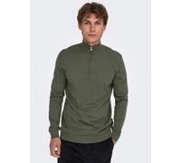 Troyer ONLY & SONS "ONSLOUI REG 12 MEL HALF ZIP KNIT NOOS", Herren, Gr. M, castor gray detail:melange, Strick, Obermaterial: 60% Baumwolle, 20% Nylon, 20% Viskose, meliert, modisch, regular fit, Langa