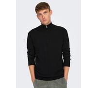 Troyer ONLY & SONS "ONSLOUI REG 12 MEL HALF ZIP KNIT NOOS", Herren, Gr. M, schwarz, Strick, Obermaterial: 60% Baumwolle, 20% Nylon, 20% Viskose, unifarben, regular fit, Rippbündchen, Pullover Troyer (