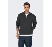 Troyer ONLY & SONS "ONSTING LIFE REG HALF ZIP KNIT NOOS", Herren, Gr. L, dunkelgrau melange, Strick, Obermaterial: 100% Baumwolle, meliert, regular fit normal, ohne Ausschnitt, Bündchen, Pullover Troy