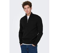 Troyer ONLY & SONS "ONSTING LIFE REG HALF ZIP KNIT NOOS", Herren, Gr. M, schwarz, Strick, Obermaterial: 100% Baumwolle, unifarben, regular fit normal, ohne Ausschnitt, Bündchen, Pullover Troyer, Baumw