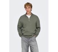 Troyer ONLY & SONS "ONSTING LIFE REG HALF ZIP KNIT NOOS", Herren, Gr. S, grün (castor gray), Strick, Obermaterial: 100% Baumwolle, meliert, regular fit normal, ohne Ausschnitt, Bündchen, Pullover Troy
