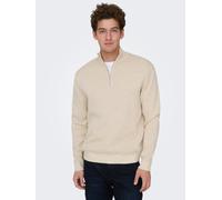 Troyer ONLY & SONS "ONSTING LIFE REG HALF ZIP KNIT NOOS", Herren, Gr. XL, beige (gardenia), Strick, Obermaterial: 100% Baumwolle, meliert, regular fit normal, ohne Ausschnitt, Bündchen, Pullover Troye