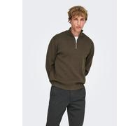 Troyer ONLY & SONS "ONSTING LIFE REG HALF ZIP KNIT NOOS", Herren, Gr. XXL, braun (coffee bean), Strick, Obermaterial: 100% Baumwolle, unifarben, regular fit normal, ohne Ausschnitt, Bündchen, Pullover
