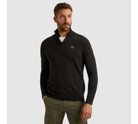 Troyer PME LEGEND, Herren, Gr. M, schwarz, Strick, Obermaterial: 100% Baumwolle, unifarben, regular fit hüftbedeckend, Rundhals, Flachstrickbündchen, Pullover Troyer, mit Struktur-Muster und Logo-Badg