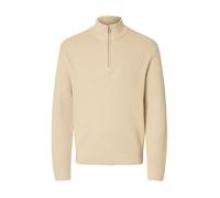 Troyer SELECTED HOMME "SLHTHEO LS KNIT STRUCTURE HALF ZIP D", Herren, Gr. XL, beige (oatmeal), Strick, Obermaterial: 100% Baumwolle, unifarben, regular fit, Rippbündchen, Pullover Troyer (12545614-XL)