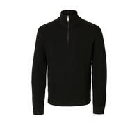 Troyer SELECTED HOMME "SLHTHEO LS KNIT STRUCTURE HALF ZIP D", Herren, Gr. XL, schwarz, Strick, Obermaterial: 100% Baumwolle, unifarben, regular fit, Rippbündchen, Pullover Troyer (29315251-XL) schwarz