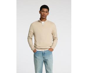 Troyer SELECTED "SLHBERG HALF ZIP CARDIGAN NOOS", Herren, Gr. L, beige (oatmeal detail:melange), Strick, Obermaterial: 100% Baumwolle, meliert, regular fit normal, hoch geschlossener Ausschnitt, Rippb