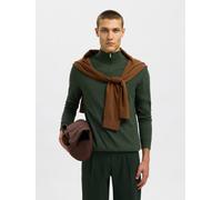 Troyer SELECTED "SLHBERG HALF ZIP CARDIGAN NOOS", Herren, Gr. L, forest night detail:twist, Strick, Obermaterial: 100% Baumwolle, unifarben, regular fit normal, hoch geschlossener Ausschnitt, Rippbünd