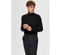 Troyer SELECTED "SLHBERG HALF ZIP CARDIGAN NOOS", Herren, Gr. M, schwarz, Strick, Obermaterial: 100% Baumwolle, unifarben, regular fit normal, hoch geschlossener Ausschnitt, Rippbündchen, Pullover Tro