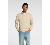 Troyer SELECTED "SLHBERG HALF ZIP CARDIGAN NOOS", Herren, Gr. XXL, beige (oatmeal detail:melange), Strick, Obermaterial: 100% Baumwolle, meliert, regular fit normal, hoch geschlossener Ausschnitt, Rip