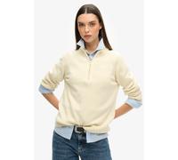 Troyer SUPERDRY "CLASSIC COTTON KNIT HALF ZIP", Damen, Gr. M, beige (ecru), Strick, Obermaterial: 100% Baumwolle, unifarben, normal, Rundhals, Bündchen, Pullover Troyer, Baumwolle (41990547-M) ecru