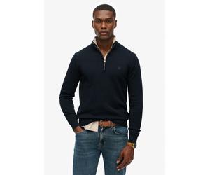 Troyer SUPERDRY "ESSENTIALS COTTON HALF ZIP", Herren, Gr. M, blau (eclipse navy), Strick, Obermaterial: 100% Baumwolle, unifarben, slim fit normal, ohne Ausschnitt, Rippbündchen, Pullover Troyer, aus