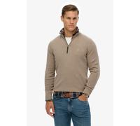 Troyer SUPERDRY "ESSENTIALS COTTON HALF ZIP", Herren, Gr. XXL, husk braun marl, Strick, Obermaterial: 100% Baumwolle, meliert, slim fit normal, ohne Ausschnitt, Rippbündchen, Pullover Troyer (58374433