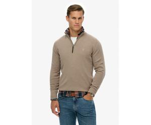 Troyer SUPERDRY "ESSENTIALS COTTON HALF ZIP", Herren, Gr. XXL, husk braun marl, Strick, Obermaterial: 100% Baumwolle, meliert, slim fit normal, ohne Ausschnitt, Rippbündchen, Pullover Troyer (58374433