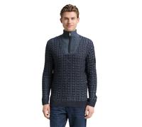 Troyer TOM TAILOR, Herren, Gr. 3XL, navy blau plated, Strick, Obermaterial: 60% Baumwolle, 40% Polyacryl, Strukturmuster, regular fit normal, ohne Ausschnitt, Rippbündchen, Pullover, mit Rippbündchen 