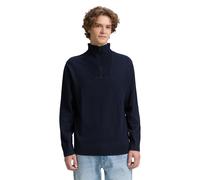 Troyer TOM TAILOR DENIM, Herren, Gr. L, sky captain blau, Strick, Obermaterial: 100% Baumwolle, unifarben, regular fit taillenbedeckt, ohne Ausschnitt, Rippbündchen, Pullover Troyer, mit Rippbündchen