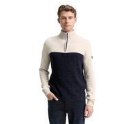 Troyer TOM TAILOR, Herren, Gr. L, sanftes weiß navy color block, Strick, Obermaterial: 60% Baumwolle, 40% Polyacryl, colorblocking, regular fit normal, ohne Ausschnitt, Rippbündchen, Pullover Troyer,