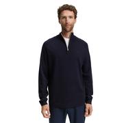 TOM TAILOR Herren 1047569 Troyer Strickpullover mit Logo-Stickerei, 13160-Knitted Navy Melange, M