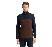 Troyer TOM TAILOR, Herren, Gr. XL, navy braun color block, Strick, Obermaterial: 60% Baumwolle, 40% Polyacryl, colorblocking, regular fit normal, ohne Ausschnitt, Rippbündchen, Pullover Troyer, mit Lo