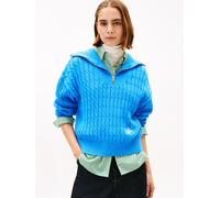 Troyer TOMMY HILFIGER "CO CABLE MID GG 1/2 ZIP LS SWT", Damen, Gr. L (40), mesmerizing blau, Strick, Obermaterial: 100% Baumwolle, unifarben, regular fit, Rippbündchen, Pullover Troyer, mit Zopfmuster