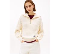 Troyer TOMMY HILFIGER "CO CABLE MID GG 1/2 ZIP LS SWT", Damen, Gr. M (38), calico, Strick, Obermaterial: 100% Baumwolle, unifarben, regular fit, Rippbündchen, Pullover Troyer, mit Zopfmuster (81147002