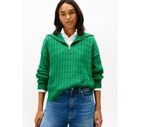 Troyer TOMMY HILFIGER "CO CABLE MID GG 1/2 ZIP LS SWT", Damen, Gr. S (36), nouveau grün, Strick, Obermaterial: 100% Baumwolle, unifarben, regular fit, Rippbündchen, Pullover Troyer, mit Zopfmuster (76