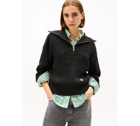 Troyer TOMMY HILFIGER "CO CABLE MID GG 1/2 ZIP LS SWT", Damen, Gr. XXXL(46), schwarz, Strick, Obermaterial: 100% Baumwolle, unifarben, regular fit, Rippbündchen, Pullover Troyer, mit Zopfmuster (41196