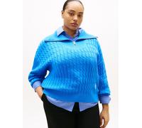 Troyer TOMMY HILFIGER CURVE "CRV CO CABLE MID GG 1/2 ZIP SWT", Damen, Gr. 48, mesmerizing blau, Strick, Obermaterial: 100% Baumwolle, unifarben, Rippbündchen, Pullover Troyer, in großen Größen, mit Zo
