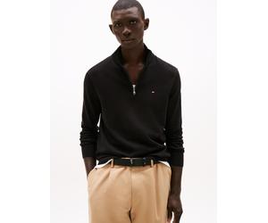 Troyer TOMMY HILFIGER "ESSENTIAL COTTON ZIP MOCK", Herren, Gr. L, schwarz, Strick, Obermaterial: 100% Baumwolle, regular fit, Pullover Troyer (29045230-L) schwarz