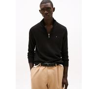 Troyer TOMMY HILFIGER "ESSENTIAL COTTON ZIP MOCK", Herren, Gr. S, schwarz, Strick, Obermaterial: 100% Baumwolle, casual, Langarm, Pullover (29045230-S) schwarz