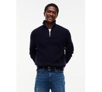Troyer TOMMY HILFIGER "FISHERMAN RIB ZIP MOCK", Herren, Gr. L, blau (navy blau), Strick, Obermaterial: 45% Nylon, 30% Baumwolle, 25% Wolle, relaxed fit normal, Rippstrickbündchen, Pullover Troyer, mit