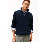 Troyer TOMMY HILFIGER "FISHERMAN RIB ZIP MOCK", Herren, Gr. M, schwarz night navy, Strick, Obermaterial: 45% Polyamid, 30% Baumwolle, 25% Wolle, relaxed fit normal, Rippstrickbündchen, Pullover Troyer