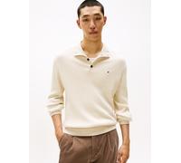 Troyer TOMMY HILFIGER "PIMA CASH STRUCTURE MOCK", Herren, Gr. M, rot (heatherot oatmilk), Strick, Obermaterial: 95% Baumwolle, 5% Kaschmir, normal, Rippbündchen, Pullover Troyer, Rippbündchen am Krage