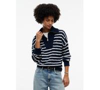 Troyer TOMMY HILFIGER "SOFT WOOL CABLE 1/2 ZIP LS SWT", Damen, Gr. L (42/44), blau (stripe ivory petal, dunkelblau), Strick, Obermaterial: 100% Wolle, gestreift, normal, Rundhals, Pullover Troyer, aus