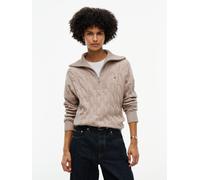 Troyer TOMMY HILFIGER "SOFT WOOL CABLE 1/2 ZIP LS SWT", Damen, Gr. M (40), beige (light camel heather), Strick, Obermaterial: 100% Wolle, meliert, normal, Rundhals, Pullover Troyer, aus reiner Wolle, 