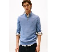 Troyer TOMMY HILFIGER "STRIPE STRUCTURE ZIP MOCK", Herren, Gr. L, brisk blau, Strick, Obermaterial: 100% Baumwolle, casual, Langarm Rippbündchen, Pullover, mit modischer Struktur (65377620-L) brisk bl